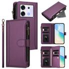 For Infinix Zero 30 5G Magnetic Closure 9 Card Slots Zipper Leather Case with Hand Strap(Purple) - 1