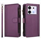 For Infinix Zero 30 5G Magnetic Closure 9 Card Slots Zipper Leather Case with Hand Strap(Purple) - 2