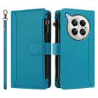 For Infinix Zero 40 4G Magnetic Closure 9 Card Slots Zipper Leather Case with Hand Strap(Turquoise) - 2