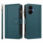 For Infinix Smart 10 4G / Tecno Pop 10 Magnetic Closure 9 Card Slots Zipper Leather Case with Hand Strap(Dark Green) - 2