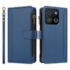 For itel A05s Magnetic Closure 9 Card Slots Zipper Leather Case with Hand Strap(Dark Blue) - 2