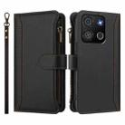 For itel A05s Magnetic Closure 9 Card Slots Zipper Leather Case with Hand Strap(Black) - 2