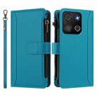 For itel A05s Magnetic Closure 9 Card Slots Zipper Leather Case with Hand Strap(Turquoise) - 2
