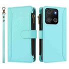 For itel A05s Magnetic Closure 9 Card Slots Zipper Leather Case with Hand Strap(Mint Green) - 2
