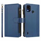 For itel A48 Magnetic Closure 9 Card Slots Zipper Leather Case with Hand Strap(Dark Blue) - 2