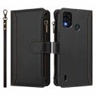 For itel A48 Magnetic Closure 9 Card Slots Zipper Leather Case with Hand Strap(Black) - 2