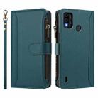For itel A48 Magnetic Closure 9 Card Slots Zipper Leather Case with Hand Strap(Dark Green) - 2
