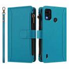 For itel A48 Magnetic Closure 9 Card Slots Zipper Leather Case with Hand Strap(Turquoise) - 2