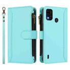 For itel A48 Magnetic Closure 9 Card Slots Zipper Leather Case with Hand Strap(Mint Green) - 2