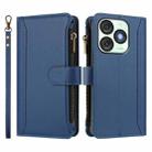 For itel A50 Magnetic Closure 9 Card Slots Zipper Leather Case with Hand Strap(Dark Blue) - 2