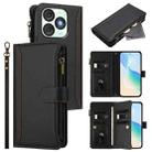 For itel A50 Magnetic Closure 9 Card Slots Zipper Leather Case with Hand Strap(Black) - 1