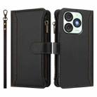 For itel A50 Magnetic Closure 9 Card Slots Zipper Leather Case with Hand Strap(Black) - 2