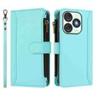 For itel A50 Magnetic Closure 9 Card Slots Zipper Leather Case with Hand Strap(Mint Green) - 2