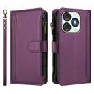For itel A50 Magnetic Closure 9 Card Slots Zipper Leather Case with Hand Strap(Purple) - 2