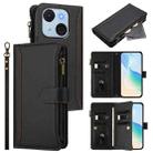 For itel A50C Magnetic Closure 9 Card Slots Zipper Leather Case with Hand Strap(Black) - 1