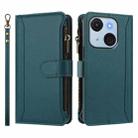 For itel A50C Magnetic Closure 9 Card Slots Zipper Leather Case with Hand Strap(Dark Green) - 2