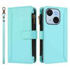 For itel A50C Magnetic Closure 9 Card Slots Zipper Leather Case with Hand Strap(Mint Green) - 2