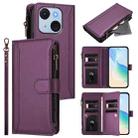 For itel A50C Magnetic Closure 9 Card Slots Zipper Leather Case with Hand Strap(Purple) - 1