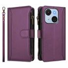 For itel A50C Magnetic Closure 9 Card Slots Zipper Leather Case with Hand Strap(Purple) - 2