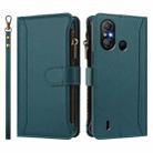 For itel A58 Lite / A49 Play Magnetic Closure 9 Card Slots Zipper Leather Case with Hand Strap(Dark Green) - 2