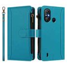 For itel A58 Lite / A49 Play Magnetic Closure 9 Card Slots Zipper Leather Case with Hand Strap(Turquoise) - 2