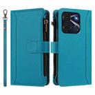 For itel A60 / A60s Magnetic Closure 9 Card Slots Zipper Leather Case with Hand Strap(Turquoise) - 2