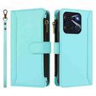 For itel A60 / A60s Magnetic Closure 9 Card Slots Zipper Leather Case with Hand Strap(Mint Green) - 2