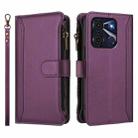 For itel A60 / A60s Magnetic Closure 9 Card Slots Zipper Leather Case with Hand Strap(Purple) - 2