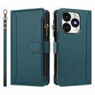 For itel A70 Magnetic Closure 9 Card Slots Zipper Leather Case with Hand Strap(Dark Green) - 2