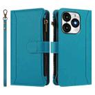 For itel A70 Magnetic Closure 9 Card Slots Zipper Leather Case with Hand Strap(Turquoise) - 2