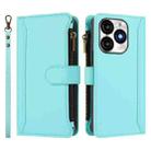 For itel A70 Magnetic Closure 9 Card Slots Zipper Leather Case with Hand Strap(Mint Green) - 2