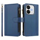For itel A80 4G Magnetic Closure 9 Card Slots Zipper Leather Case with Hand Strap(Dark Blue) - 2