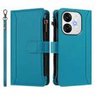 For itel A80 4G Magnetic Closure 9 Card Slots Zipper Leather Case with Hand Strap(Turquoise) - 2