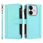 For itel A80 4G Magnetic Closure 9 Card Slots Zipper Leather Case with Hand Strap(Mint Green) - 2