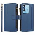 For itel P38 / S17 / Vision 3 Magnetic Closure 9 Card Slots Zipper Leather Case with Hand Strap(Dark Blue) - 2