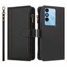 For itel P38 / S17 / Vision 3 Magnetic Closure 9 Card Slots Zipper Leather Case with Hand Strap(Black) - 2