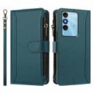 For itel P38 / S17 / Vision 3 Magnetic Closure 9 Card Slots Zipper Leather Case with Hand Strap(Dark Green) - 2
