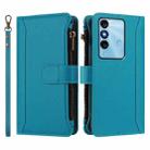 For itel P38 / S17 / Vision 3 Magnetic Closure 9 Card Slots Zipper Leather Case with Hand Strap(Turquoise) - 2