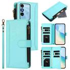 For itel P38 / S17 / Vision 3 Magnetic Closure 9 Card Slots Zipper Leather Case with Hand Strap(Mint Green) - 1
