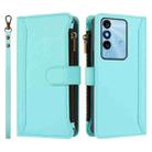 For itel P38 / S17 / Vision 3 Magnetic Closure 9 Card Slots Zipper Leather Case with Hand Strap(Mint Green) - 2