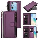 For itel P38 / S17 / Vision 3 Magnetic Closure 9 Card Slots Zipper Leather Case with Hand Strap(Purple) - 1