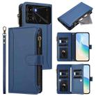 For itel P40 Magnetic Closure 9 Card Slots Zipper Leather Case with Hand Strap(Dark Blue) - 1