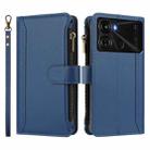For itel P40 Magnetic Closure 9 Card Slots Zipper Leather Case with Hand Strap(Dark Blue) - 2
