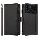 For itel P40 Magnetic Closure 9 Card Slots Zipper Leather Case with Hand Strap(Black) - 2