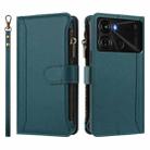 For itel P40 Magnetic Closure 9 Card Slots Zipper Leather Case with Hand Strap(Dark Green) - 2
