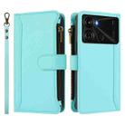 For itel P40 Magnetic Closure 9 Card Slots Zipper Leather Case with Hand Strap(Mint Green) - 2