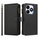 For itel P55 4G / Smart 8 Magnetic Closure 9 Card Slots Zipper Leather Case with Hand Strap(Black) - 2