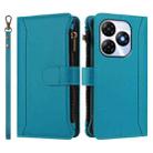 For itel P55 4G / Smart 8 Magnetic Closure 9 Card Slots Zipper Leather Case with Hand Strap(Turquoise) - 2