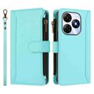 For itel P55 4G / Smart 8 Magnetic Closure 9 Card Slots Zipper Leather Case with Hand Strap(Mint Green) - 2