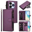 For itel P55 4G / Smart 8 Magnetic Closure 9 Card Slots Zipper Leather Case with Hand Strap(Purple) - 1